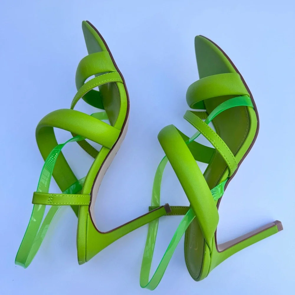 Jessica Simpson Krissta Green Transparent Asymmetrical Stiletto Slip On Size 8.5